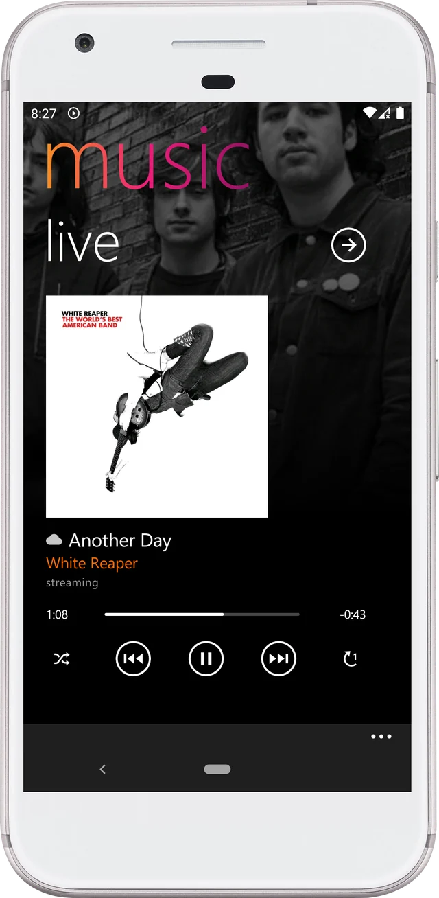 Sonetro music player on an Android phone showing Another Day by White Reaper and playback controls